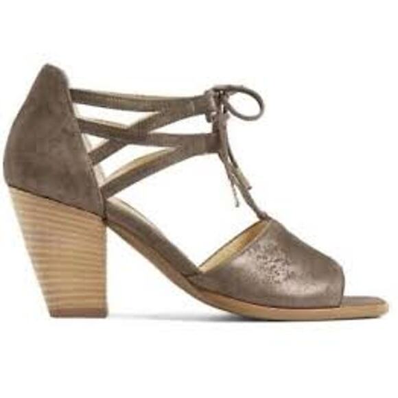 Paul Green Veronic Open Toe Suede Lace Up Heeled Sandal Bronze/Brown Size 8 - Picture 1 of 7